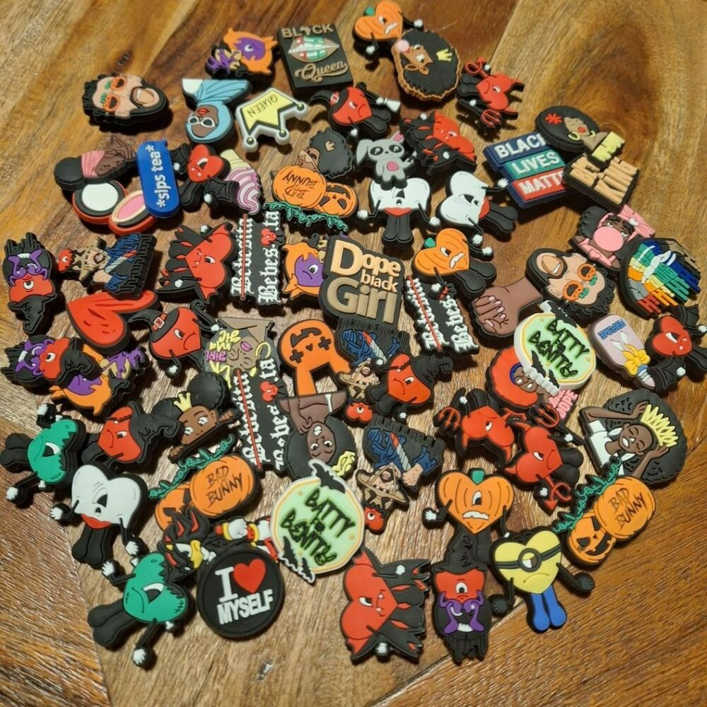 Shoe Charms Lot Black‎ Lives Matter Halloween Horror Hearts Devil Pumpkin Rubber